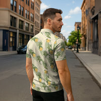 Hawaiian Pikake Maile Lei Zipper Polo Shirt Tiare Hibiscus Kalo Palapalai Leaf Beige LT19 - Polynesian Pride