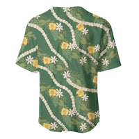 Hawaiian Pikake Maile Lei Baseball Jersey Tiare Hibiscus Kalo Palapalai Leaf Green