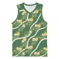 Hawaiian Pikake Maile Lei Basketball Jersey Tiare Hibiscus Kalo Palapalai Leaf Green LT19 Unisex Green - Polynesian Pride