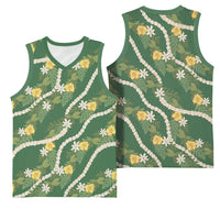 Hawaiian Pikake Maile Lei Basketball Jersey Tiare Hibiscus Kalo Palapalai Leaf Green LT19 - Polynesian Pride