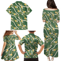 Hawaiian Pikake Maile Lei Family Matching Puletasi and Hawaiian Shirt Tiare Hibiscus Kalo Palapalai Leaf Green LT19 - Polynesian Pride