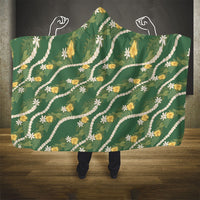 Hawaiian Pikake Maile Lei Hooded Blanket Tiare Hibiscus Kalo Palapalai Leaf Green LT19 - Polynesian Pride