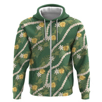 Hawaiian Pikake Maile Lei Hoodie Tiare Hibiscus Kalo Palapalai Leaf Green LT19 Zip Hoodie Green - Polynesian Pride