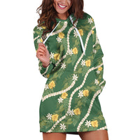 Hawaiian Pikake Maile Lei Hoodie Dress Tiare Hibiscus Kalo Palapalai Leaf Green LT19 Green - Polynesian Pride