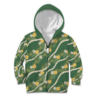 Hawaiian Pikake Maile Lei Kid Hoodie Tiare Hibiscus Kalo Palapalai Leaf Green LT19 Zip Hoodie Green - Polynesian Pride