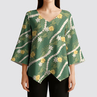 Hawaiian Pikake Maile Lei Kimono Sleeve Blouse Tiare Hibiscus Kalo Palapalai Leaf Green LT19 - Polynesian Pride