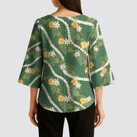Hawaiian Pikake Maile Lei Kimono Sleeve Blouse Tiare Hibiscus Kalo Palapalai Leaf Green LT19 - Polynesian Pride