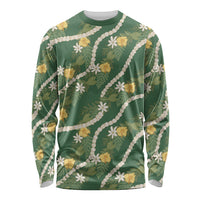 Hawaiian Pikake Maile Lei Long Sleeve Shirt Tiare Hibiscus Kalo Palapalai Leaf Green LT19 Unisex Green - Polynesian Pride
