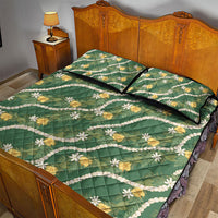 Hawaiian Pikake Maile Lei Quilt Bed Set Tiare Hibiscus Kalo Palapalai Leaf Green