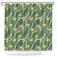 Hawaiian Pikake Maile Lei Shower Curtain Tiare Hibiscus Kalo Palapalai Leaf Green LT19 Green - Polynesian Pride