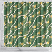 Hawaiian Pikake Maile Lei Shower Curtain Tiare Hibiscus Kalo Palapalai Leaf Green LT19 - Polynesian Pride