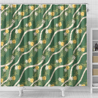 Hawaiian Pikake Maile Lei Shower Curtain Tiare Hibiscus Kalo Palapalai Leaf Green LT19 - Polynesian Pride