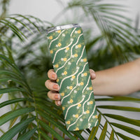Hawaiian Pikake Maile Lei Skinny Tumbler Tiare Hibiscus Kalo Palapalai Leaf Green LT19 - Polynesian Pride