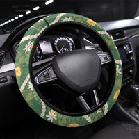 Hawaiian Pikake Maile Lei Steering Wheel Cover Tiare Hibiscus Kalo Palapalai Leaf Green LT19 Universal Fit Green - Polynesian Pride