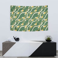 Hawaiian Pikake Maile Lei Tapestry Tiare Hibiscus Kalo Palapalai Leaf Green