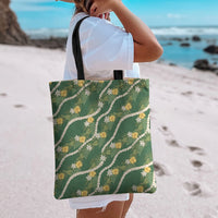 Hawaiian Pikake Maile Lei Tote Bag Tiare Hibiscus Kalo Palapalai Leaf Green LT19 - Polynesian Pride