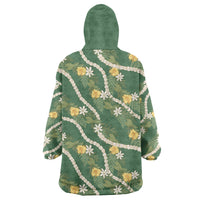 Hawaiian Pikake Maile Lei Wearable Blanket Hoodie Tiare Hibiscus Kalo Palapalai Leaf Green LT19 - Polynesian Pride
