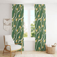 Hawaiian Pikake Maile Lei Window Curtain Tiare Hibiscus Kalo Palapalai Leaf Green