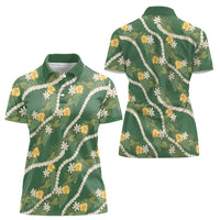 Hawaiian Pikake Maile Lei Women Polo Shirt Tiare Hibiscus Kalo Palapalai Leaf Green LT19 - Polynesian Pride