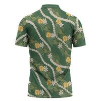 Hawaiian Pikake Maile Lei Zipper Polo Shirt Tiare Hibiscus Kalo Palapalai Leaf Green LT19 - Polynesian Pride