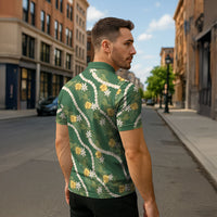 Hawaiian Pikake Maile Lei Zipper Polo Shirt Tiare Hibiscus Kalo Palapalai Leaf Green LT19 - Polynesian Pride