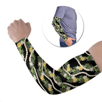 Hawaiian Pikake Maile Lei Arm Sleeves Tiare Hibiscus Kalo Palapalai Leaf Black