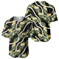 Hawaiian Pikake Maile Lei Baseball Jersey Tiare Hibiscus Kalo Palapalai Leaf Black