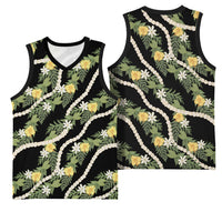 Hawaiian Pikake Maile Lei Basketball Jersey Tiare Hibiscus Kalo Palapalai Leaf Black LT19 - Polynesian Pride