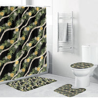 Hawaiian Pikake Maile Lei Bathroom Set Tiare Hibiscus Kalo Palapalai Leaf Black