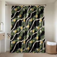Hawaiian Pikake Maile Lei Bathroom Set Tiare Hibiscus Kalo Palapalai Leaf Black