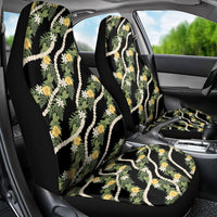 Hawaiian Pikake Maile Lei Car Seat Cover Tiare Hibiscus Kalo Palapalai Leaf Black LT19 - Polynesian Pride