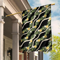 Hawaiian Pikake Maile Lei Garden Flag Tiare Hibiscus Kalo Palapalai Leaf Black LT19 House Flag Black - Polynesian Pride