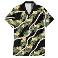 Hawaiian Pikake Maile Lei Hawaiian Shirt Tiare Hibiscus Kalo Palapalai Leaf Black LT19 Black - Polynesian Pride