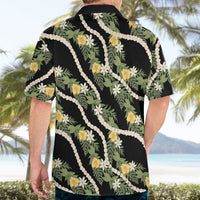 Hawaiian Pikake Maile Lei Hawaiian Shirt Tiare Hibiscus Kalo Palapalai Leaf Black LT19 - Polynesian Pride