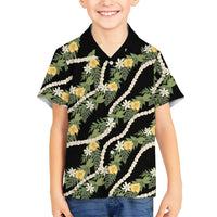 Hawaiian Pikake Maile Lei Hawaiian Shirt Tiare Hibiscus Kalo Palapalai Leaf Black LT19 - Polynesian Pride