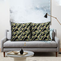 Hawaiian Pikake Maile Lei Pillow Cover Tiare Hibiscus Kalo Palapalai Leaf Black