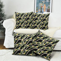 Hawaiian Pikake Maile Lei Pillow Cover Tiare Hibiscus Kalo Palapalai Leaf Black