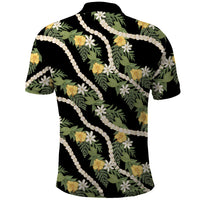 Hawaiian Pikake Maile Lei Polo Shirt Tiare Hibiscus Kalo Palapalai Leaf Black LT19 - Polynesian Pride