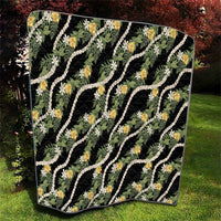 Hawaiian Pikake Maile Lei Quilt Tiare Hibiscus Kalo Palapalai Leaf Black