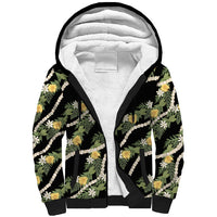Hawaiian Pikake Maile Lei Sherpa Hoodie Tiare Hibiscus Kalo Palapalai Leaf Black LT19 Unisex Black - Polynesian Pride
