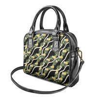 Hawaiian Pikake Maile Lei Shoulder Handbag Tiare Hibiscus Kalo Palapalai Leaf Black