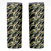 Hawaiian Pikake Maile Lei Skinny Tumbler Tiare Hibiscus Kalo Palapalai Leaf Black LT19 Black - Polynesian Pride