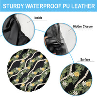 Hawaiian Pikake Maile Lei Spare Tire Cover Tiare Hibiscus Kalo Palapalai Leaf Black LT19 - Polynesian Pride