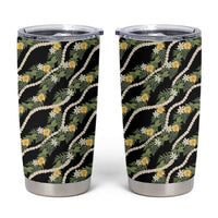 Hawaiian Pikake Maile Lei Tumbler Cup Tiare Hibiscus Kalo Palapalai Leaf Black LT19 Black - Polynesian Pride