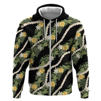 Hawaiian Pikake Maile Lei Zip Hoodie Tiare Hibiscus Kalo Palapalai Leaf Black LT19 Zip Hoodie Black - Polynesian Pride