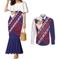 American Samoa Flag Day Couples Matching Mermaid Dress and Long Sleeve Button Shirt Polynesian Tribal Tattoo Eagle Art