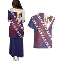 American Samoa Flag Day Couples Matching Puletasi and Hawaiian Shirt Polynesian Tribal Tattoo Eagle Art