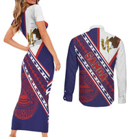 American Samoa Flag Day Couples Matching Short Sleeve Bodycon Dress and Long Sleeve Button Shirt Polynesian Tribal Tattoo Eagle Art LT19 - Polynesian Pride