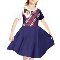 American Samoa Flag Day Kid Short Sleeve Dress Polynesian Tribal Tattoo Eagle Art