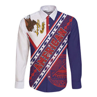 American Samoa Flag Day Long Sleeve Button Shirt Polynesian Tribal Tattoo Eagle Art